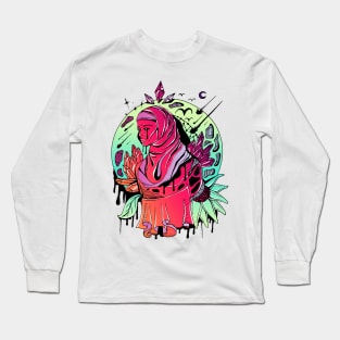 Red Blue Blend Goddess of The Hijab Long Sleeve T-Shirt